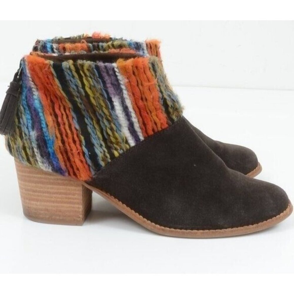 Toms Leila Women's 9.5 Chocolate Suede Multi Colors Textile Booties